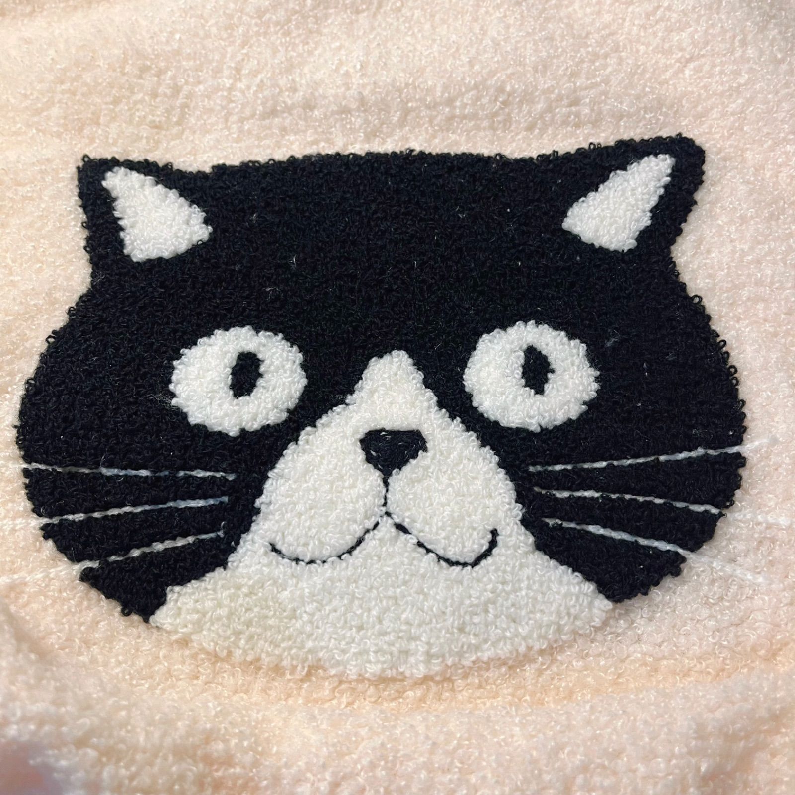 ボア トートバッグ エコバッグ 猫 ワッペン 軽量 大容量 アイボリー 