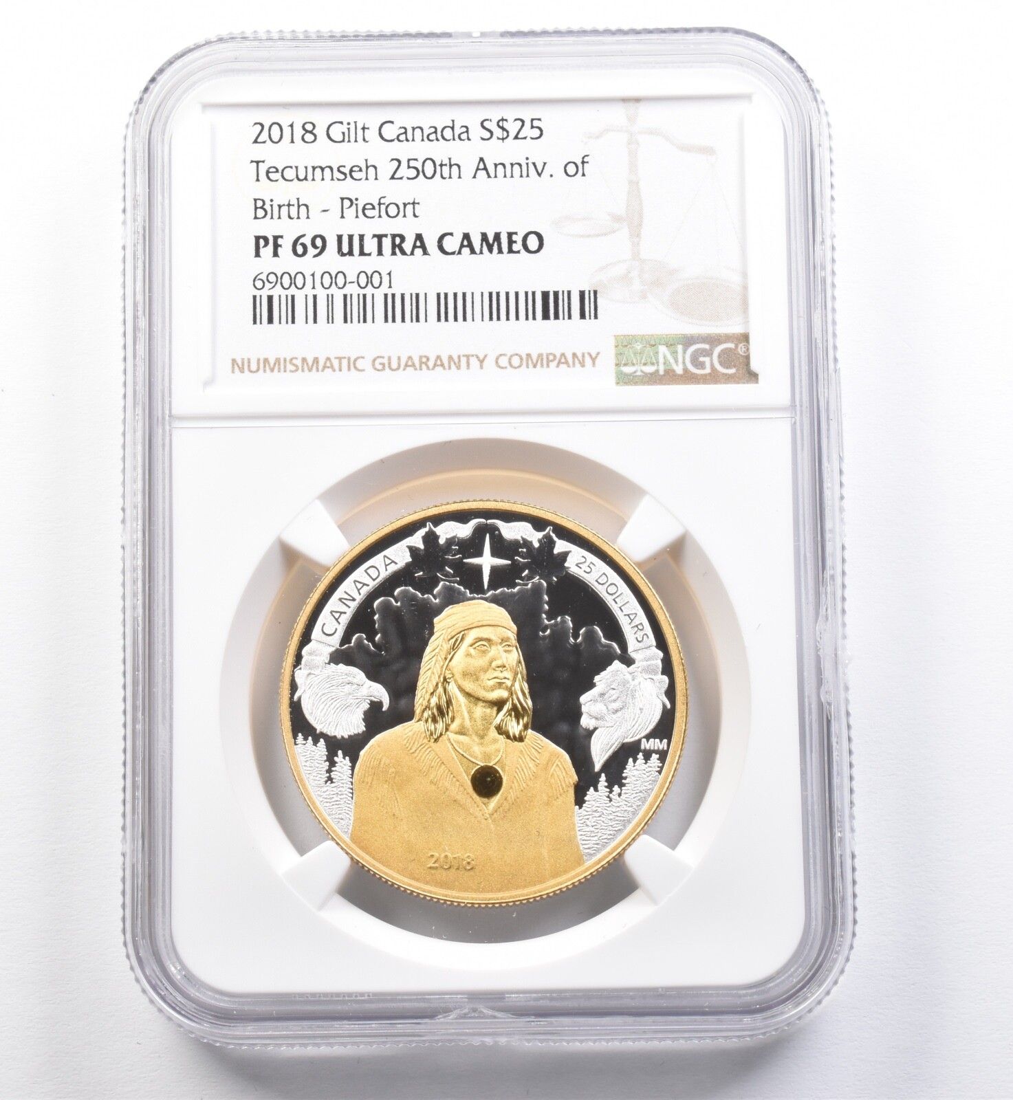 2018年カナダドル 25ドル ギルトシルバー テカムセ250周年記念 ピエト PF69 UCAM NGC