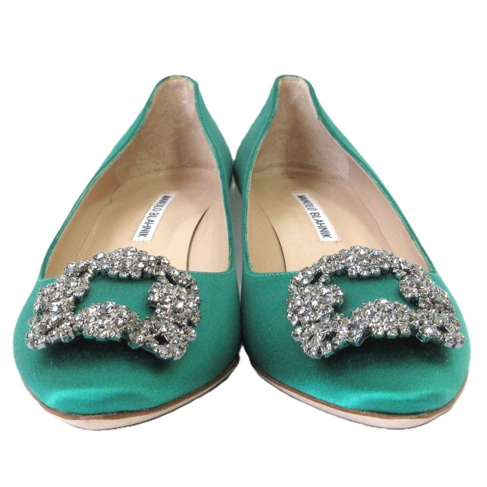 美品 付属品 MANOLO BLAHNIK ハンギシ ビジュー サテン パンプス 未使用 MANOLO BLAHNIK マノロブラニク ハンギシ ビジューモチーフ