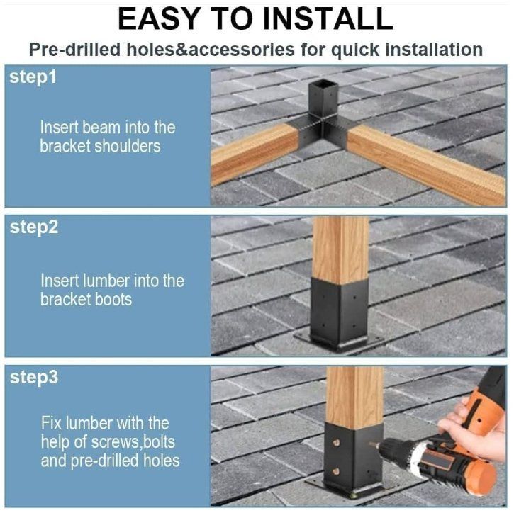 パーゴラキット 4インチ x 4インチ 304ステンレススチールパーゴラブラケット 8個パック3方向直角コーティングコーナーブラケット HRDEVELOPMENT_JP