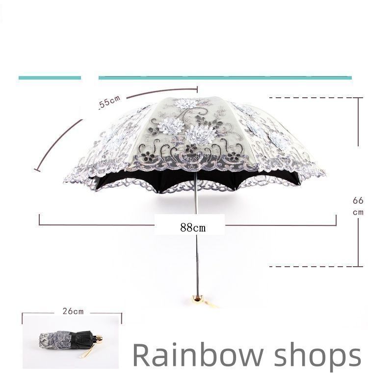 未使用◇レース刺繍日傘◇オフホワイト 新品未使用】刺繍日傘 雨傘 レース 日傘 折りたたみ傘 UPF50+