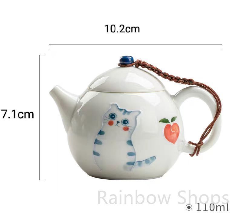 中国陶器製 ポット 蓋付き 茶こし付き しのぎ ポット ホワイト ティーポット フィルター