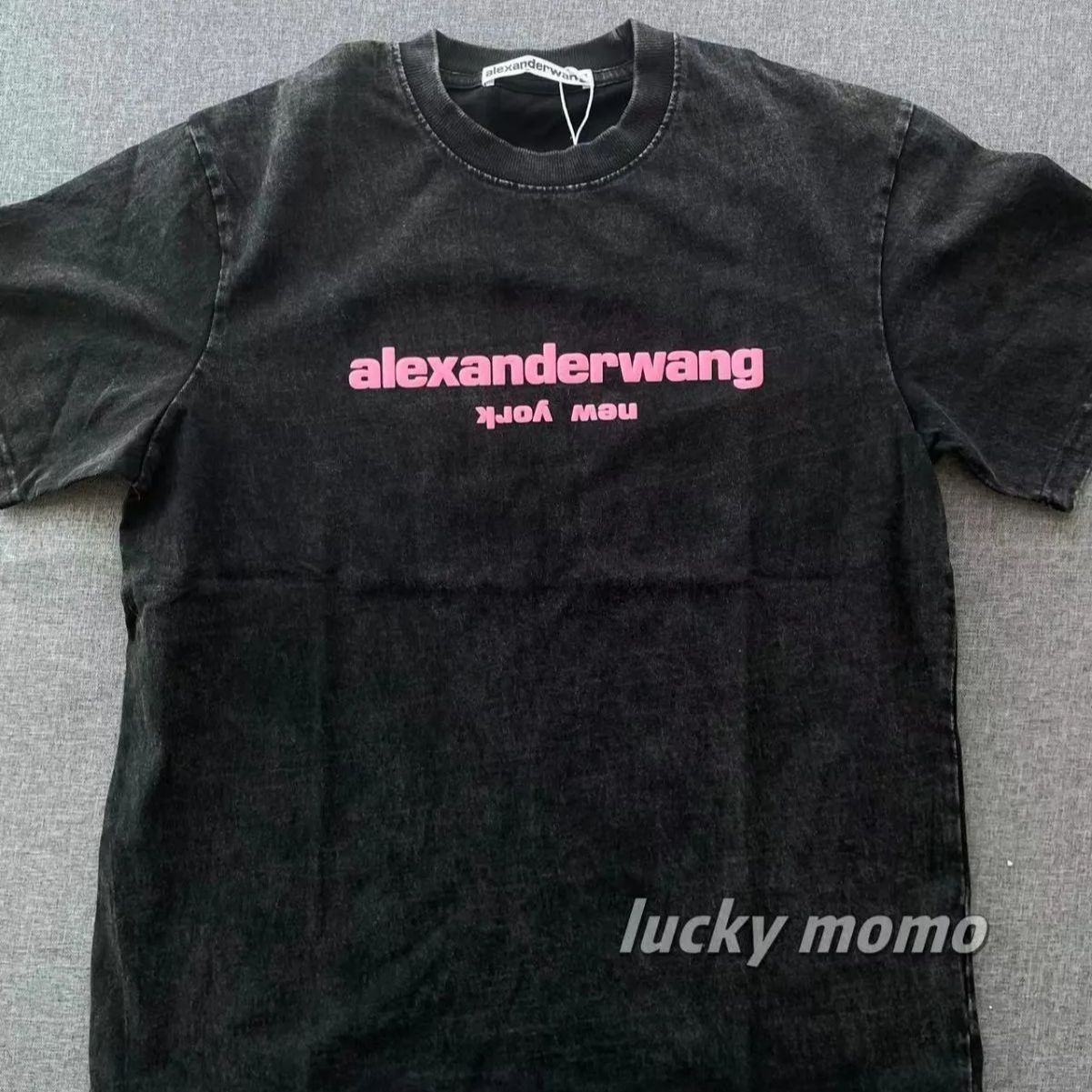 Alexanderwang アレキサンダーワン ピンクビンテージグリーンウォッシンググレー ロゴ半袖 Tシャツ