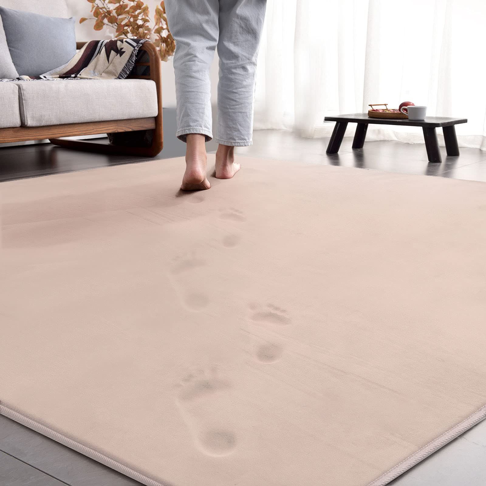 商品 洗える 防音 滑り止め付 床暖房 ホットカーペット対応 190x240cm 防ダニ 厚手15mm 抗菌 3畳 フランネル ラグマット ウレタン 厚い 低反発 じゅうたん カーペット 無地 ベージュ ラグ AICOMRI