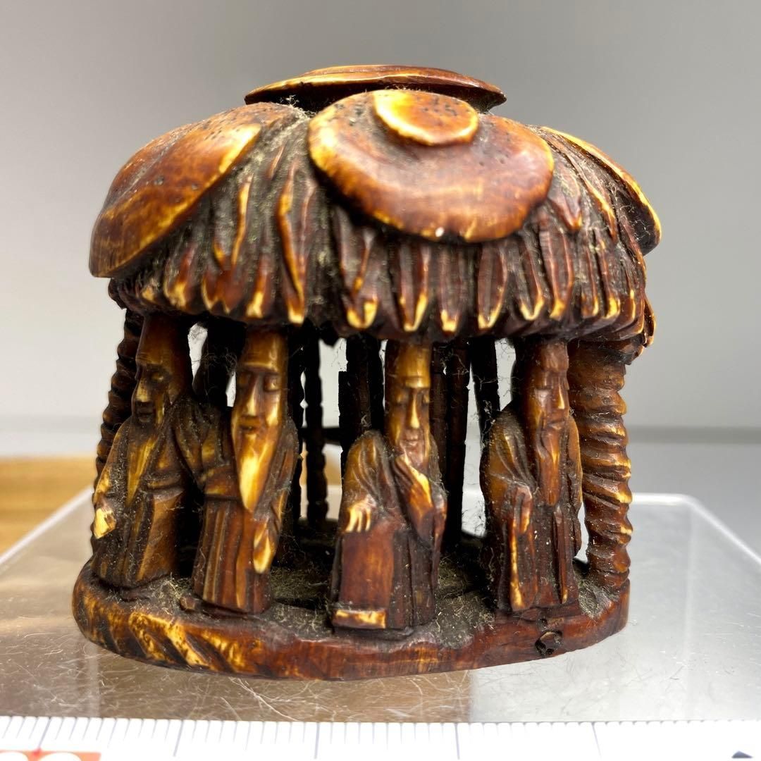 角製 時代特大人物透彫根付 67g|横幅約5.5㎝ 東Y6-0419