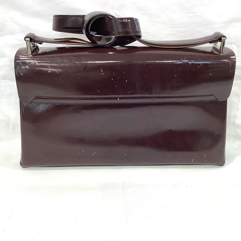 GUCCI グッチ ショルダーバッグ エナメル ダークブラウン シルバー金具