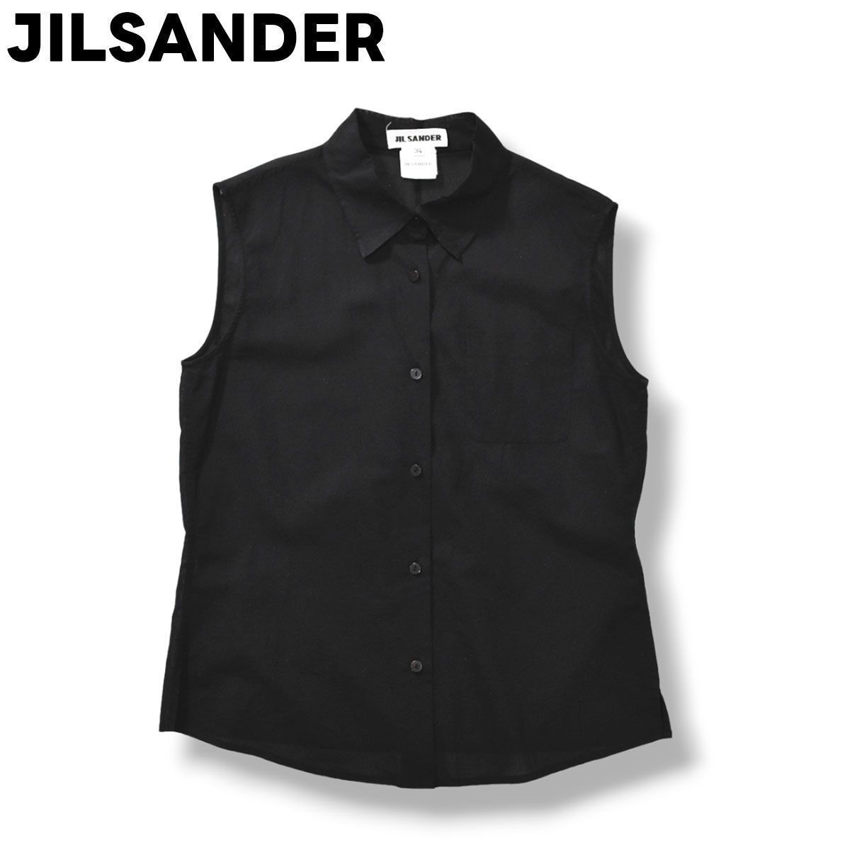 【美品】 ジルサンダー JILSANDER ノースリーブ シアーシャツ 34 ブラック レディース ♪