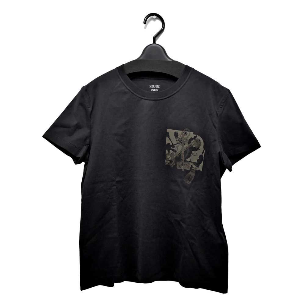 名東】エルメス Tシャツ カルトゥール ブラック 黒 38サイズ コットン
