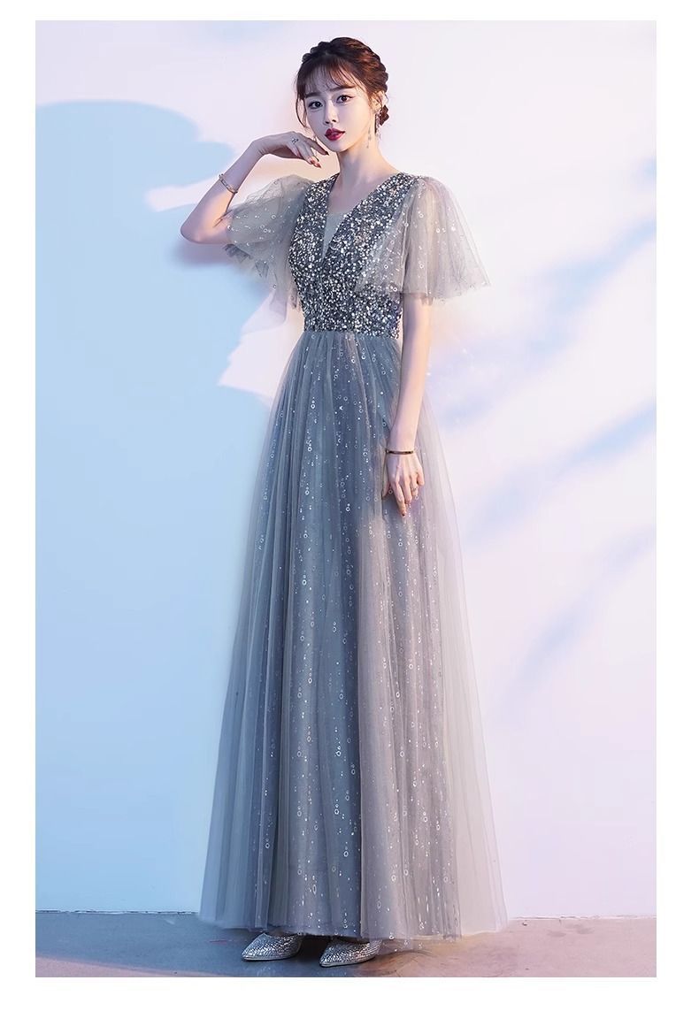 即 OKロングドレス演奏会フォーマルドレスマキシ丈結婚式ドレスワンピースVネックレディースAライン発表会パーティードレス