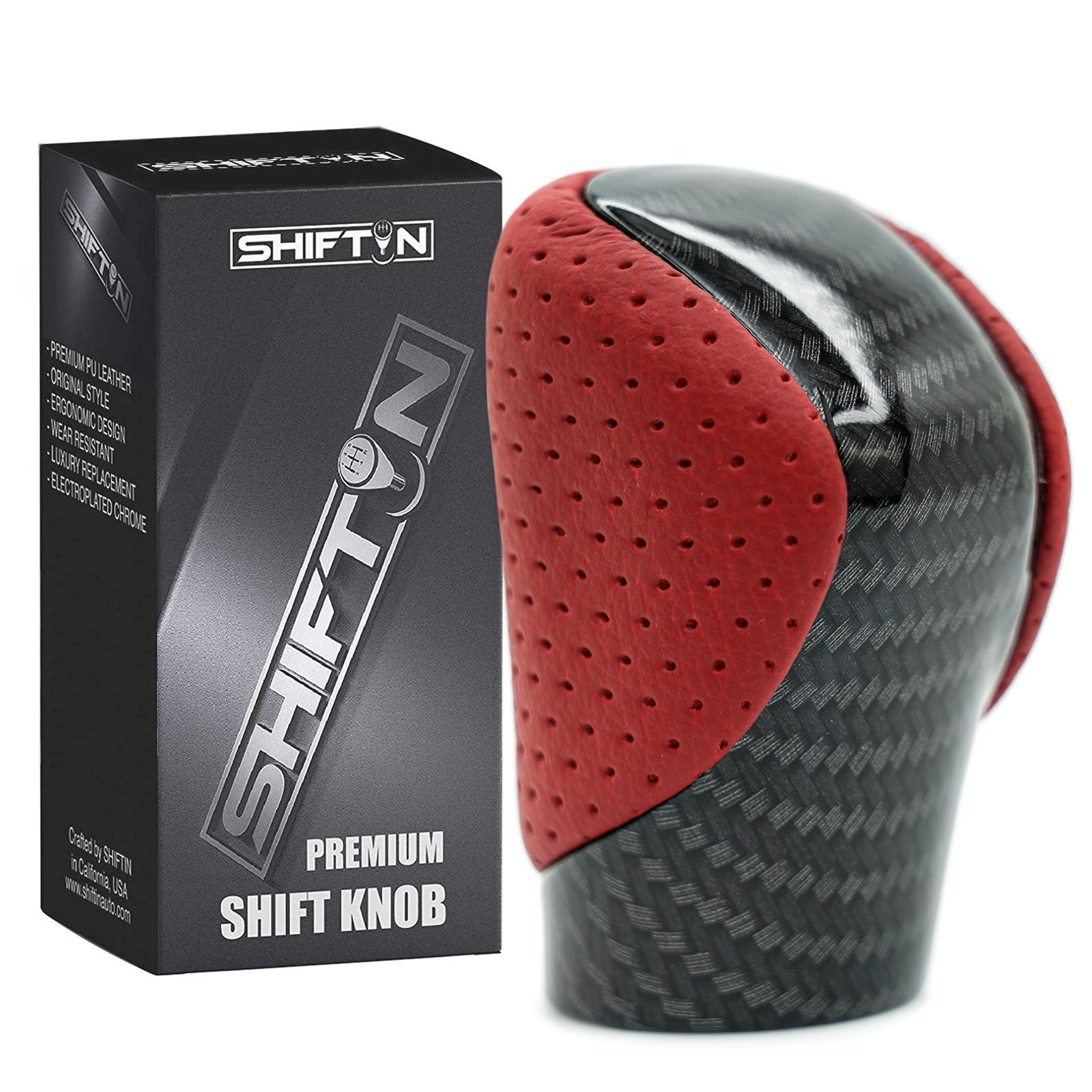 SHIFTIN ギアシフトノブシフター レクサス ES GS GX用 NX RC RX 200t 300 350 3450h 450hL 350L サーキットレッドレザー|カーボンファイバーパターン