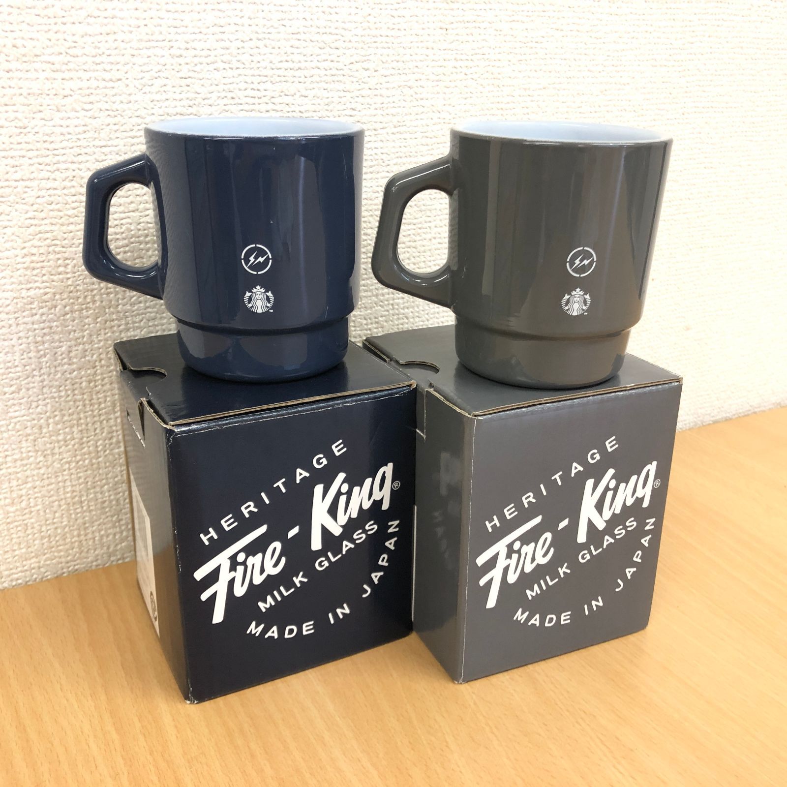 Starbucks Coffee - スターバックス◆グラスマグフラグメント×FIREKING◆グレー+ネイビーセット STARBUCKS スターバックス グラスマグフラグメント×FIRE KING