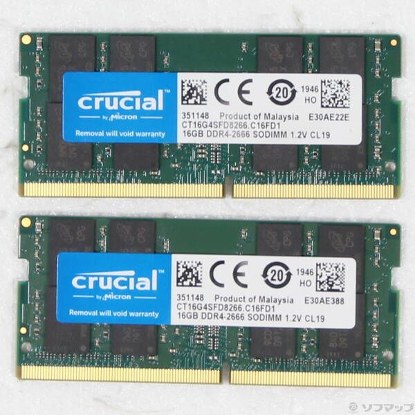 中古品〕 Crucial 32GB Kit (2×16GB) DDR4-2666 SODIMM