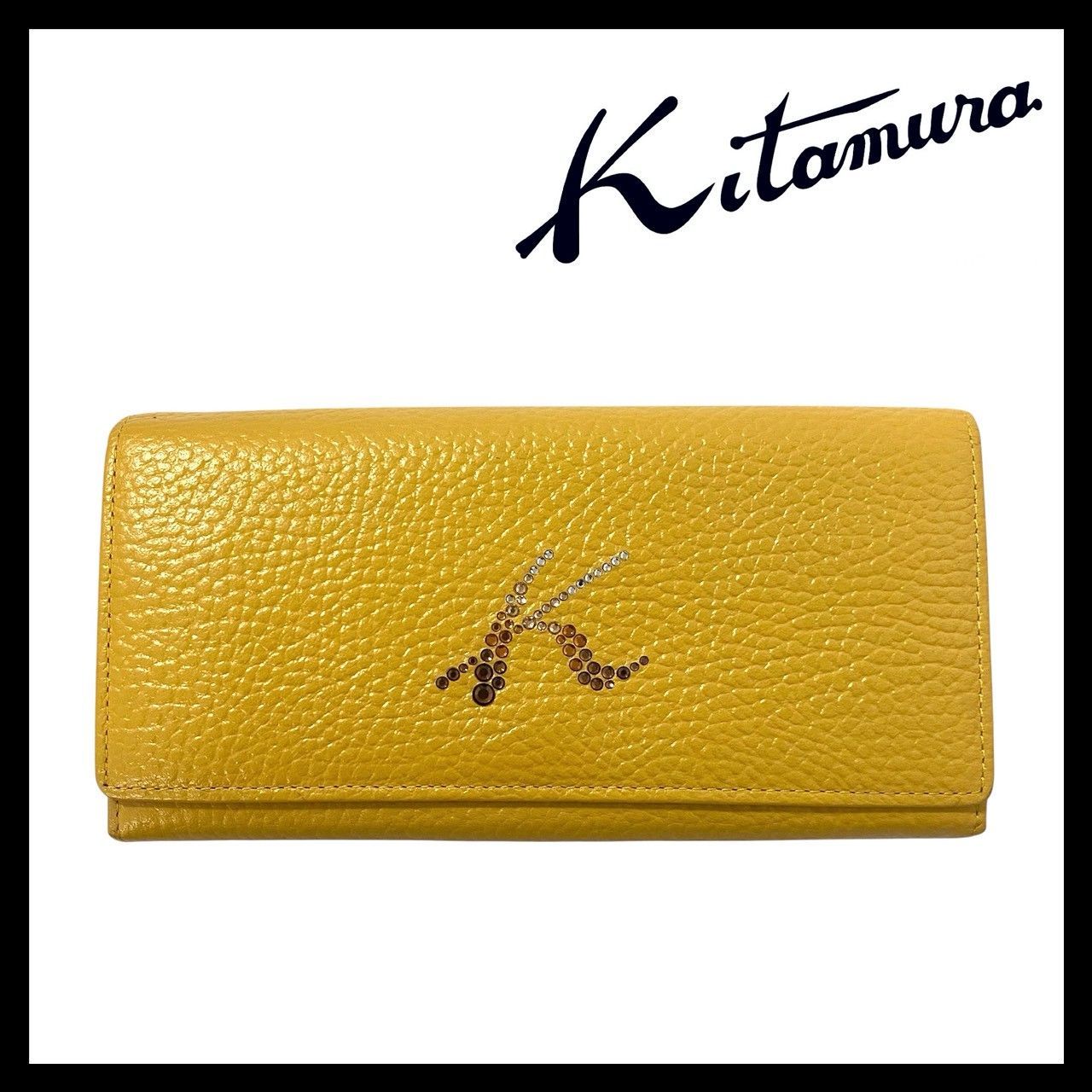 MU【Kitamura 2】ストーン ロゴ 長財布 レザー イエロー/黄色 ロング 