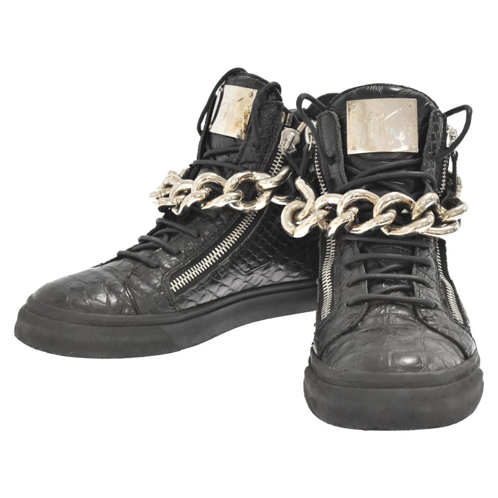 GIUSEPPE ZANOTTI (ジュゼッペ ザノッティ) チェーン装飾クロコ型押し 