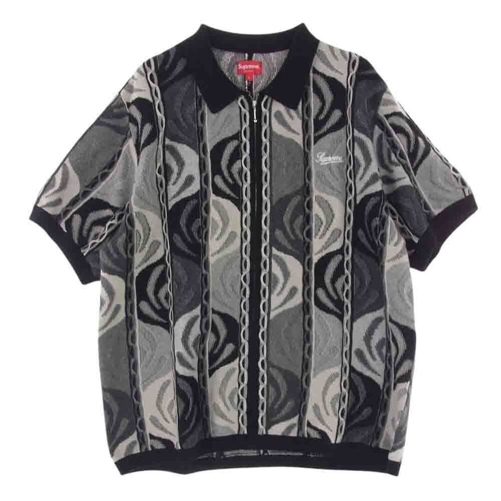 Supreme シュプリーム ポロシャツ 22SS Abstract Textured Zip Up Polo アブストラクト テクスチャージップ アップ ポロ 半袖 ポロシャツ グレー系 L【中古】