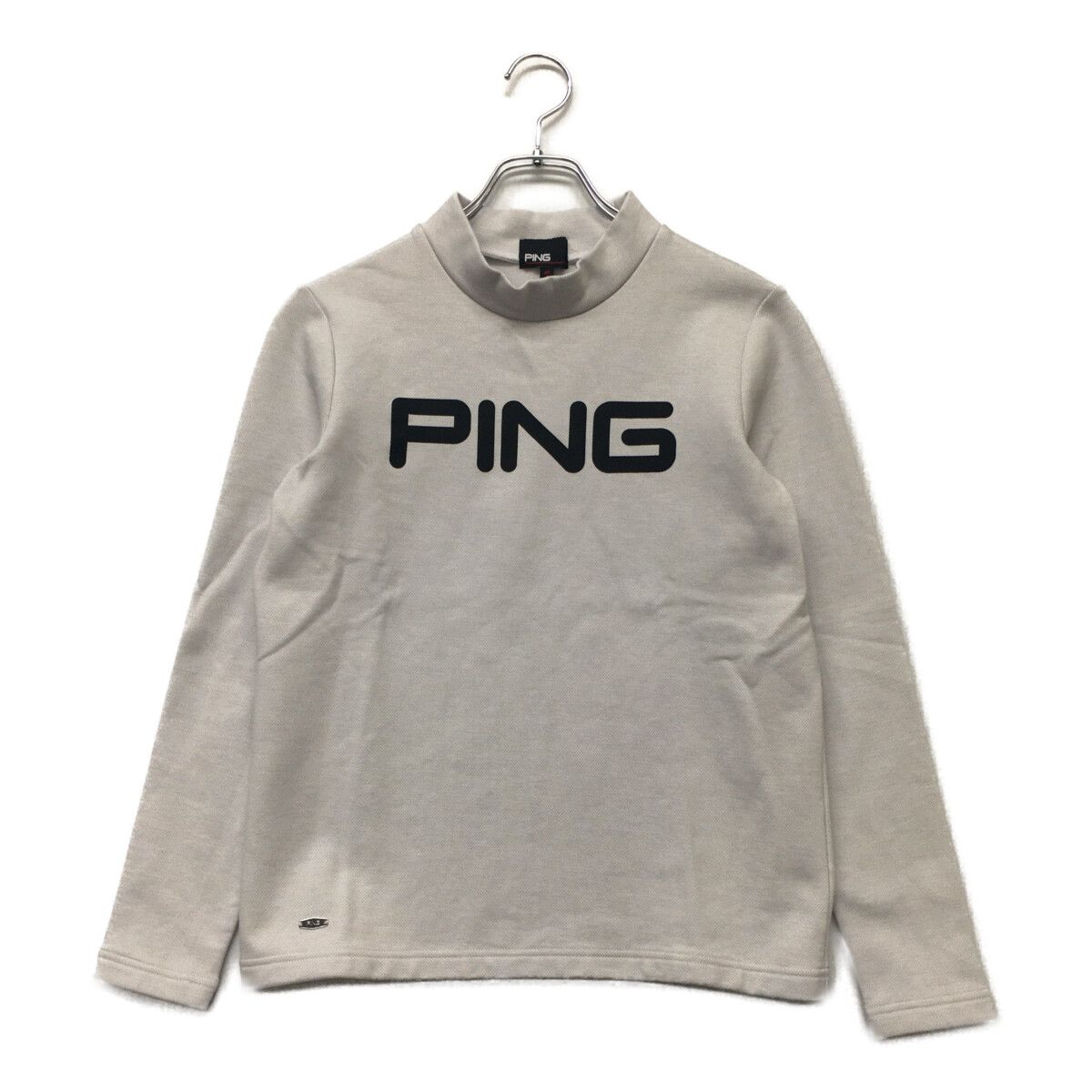 中古 レディース ピン PING 長袖シャツ M ライトグレー ロゴ入り モックネック ハイネック 裏起毛