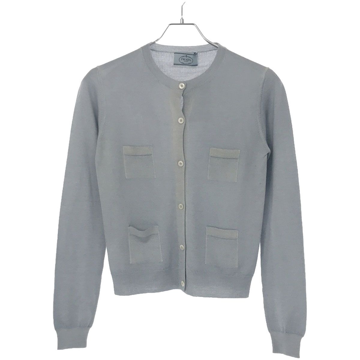 PRADA プラダ シルクウールニットカーディガン サックスブルー 40 