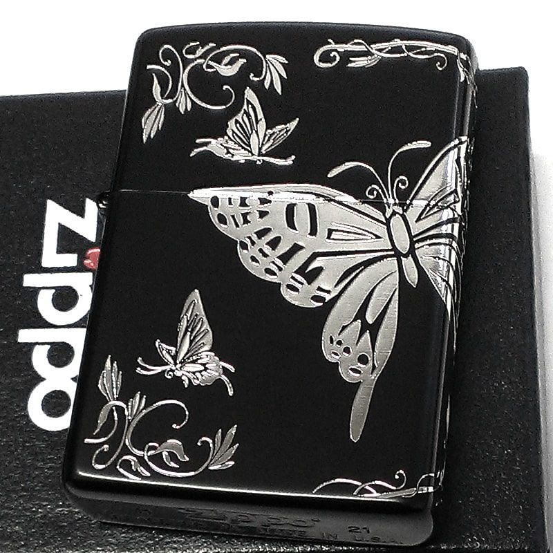 ZIPPO ライター 蝶 バタフライ ジッポー かわいい 和柄 マットブラック 