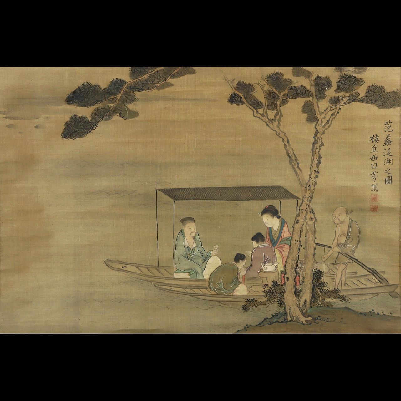 松井相撲所蔵 范蠡泛湖之圖 肉筆掛軸 絹本彩色 楾 D19-Qi - メルカリ