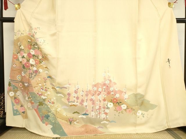 平和屋本店□極上 京友禅の第一人者 松井青々 訪問着 花鳥文 金彩 正絹
