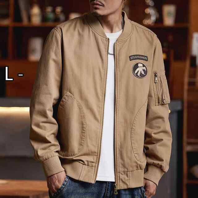 L - 秋冬 コーデ メンズ 服 シンプル ファッション オシャレ 大人 かっこいい 大きいサイズ ストリート 紳士服 アメリカン MA 1 フライト ジャケット 綿 レトロ トップス 服 ワーク ジャケット