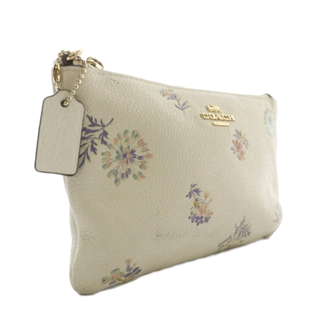 コーチ COACH ポーチ 小物入れ レザー 花柄 総柄 ロゴ ゴールド