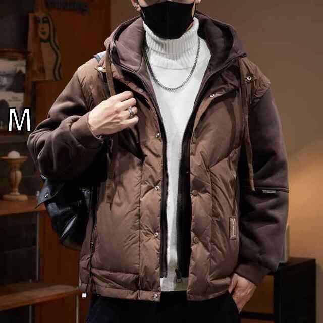 [M]秋冬 コーデ メンズ 服 シンプル ファッション オシャレ 大人 かっこいい 大きいサイズ ストリート 紳士服 フード付き ダウン ジャケット ダック スウェットシャツ パーカー L