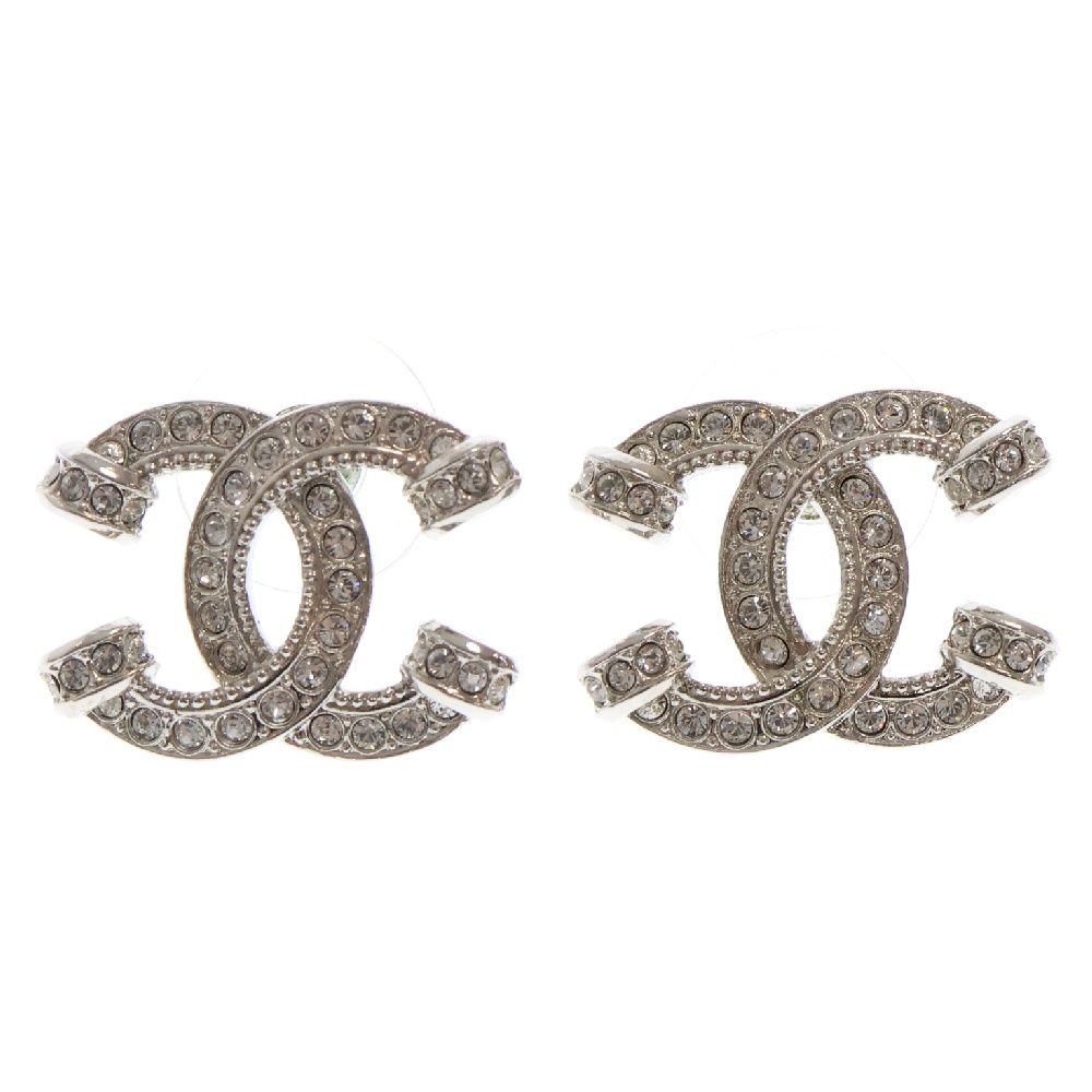 CHANEL (シャネル) ココマーク ラインストーンピアス メタル シルバー