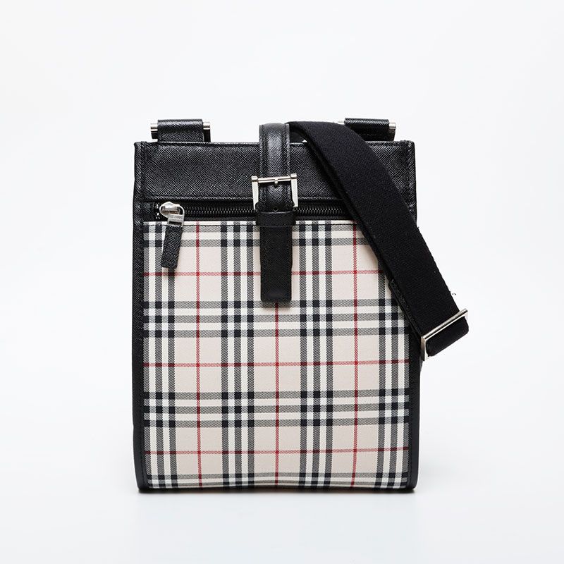 BURBERRY チェック柄 キャンバス レザー 牛革 ショルダーバッグ BURBERRY バーバリー ショルダーバッグ チェック キャンバス