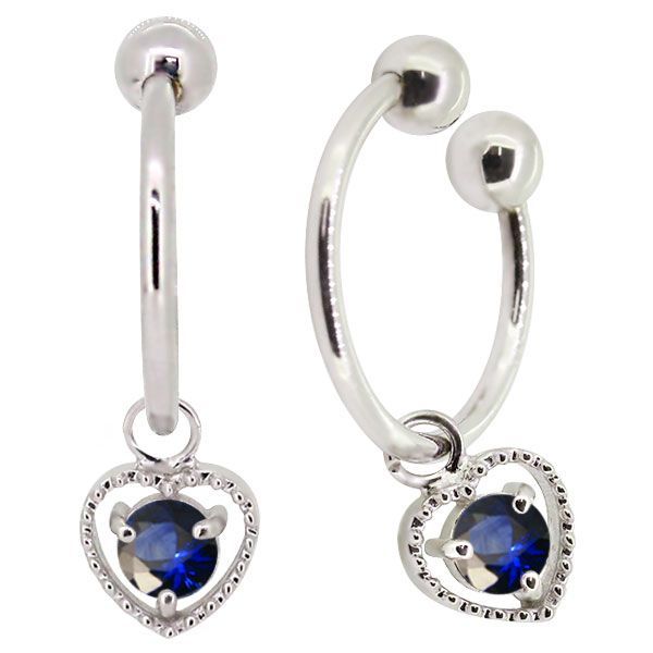 イヤーカフ 揺れる オープンハート イヤリング フープ プラチナ レディース 9月誕生石 サファイア【受注生産の為8～10営業日程度で発送】