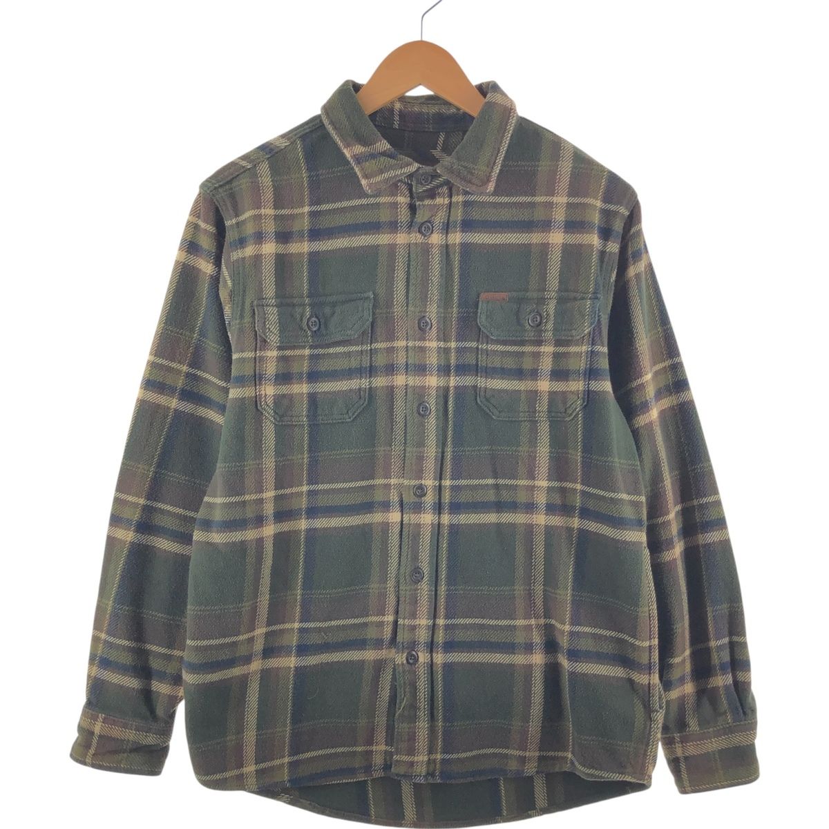 ORVIS オービス　長袖ヘビーフランネルチェックシャツ　カーキ　L古着. 古着 オービス ORVIS 長袖 ヘビーネルチェックシャツ メンズXL
