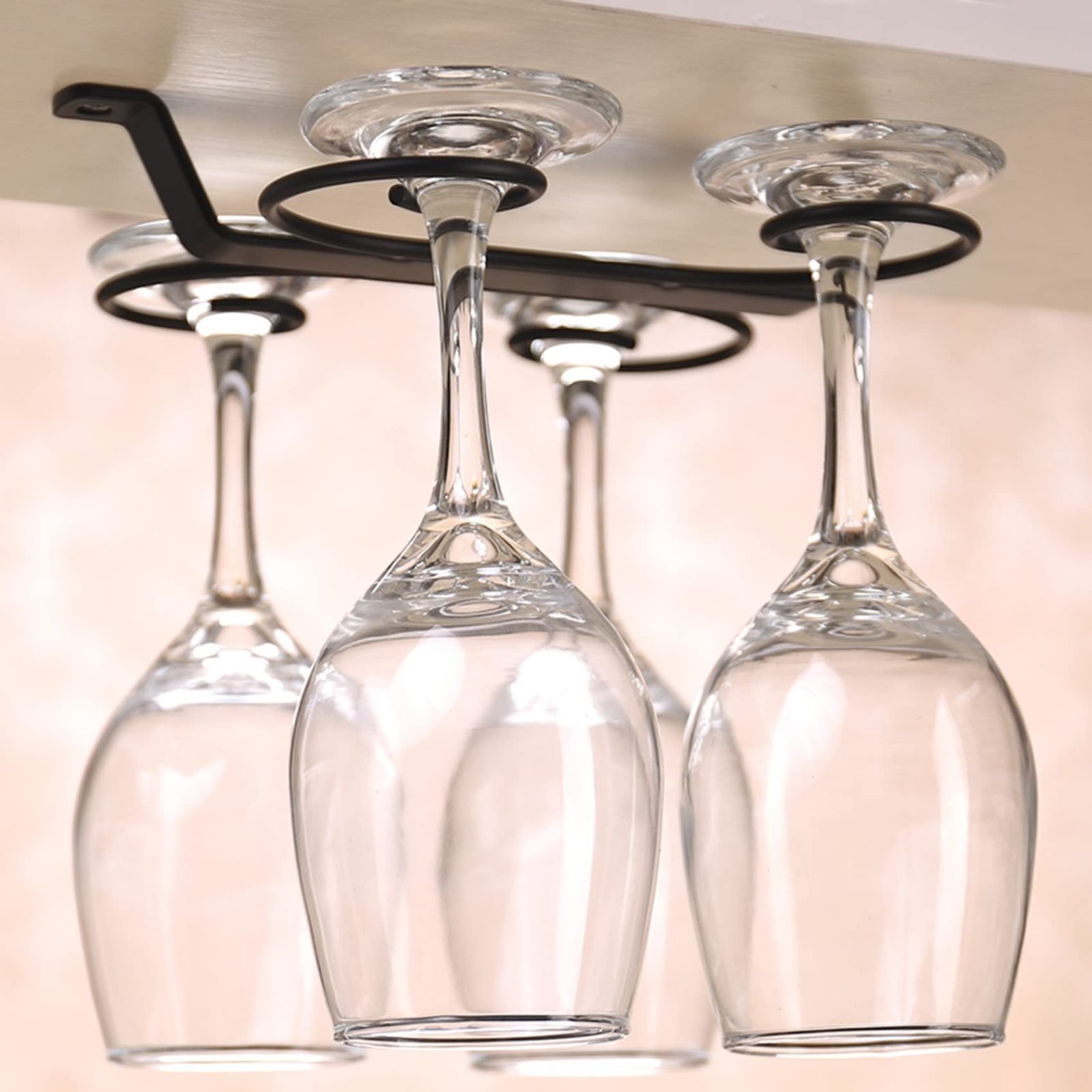 人気商品 ネジ止め ワイングラスホルダー 吊り下げ 2列 コンパクト NOELAMOUR ワイングラスハンガー スチール ブラック