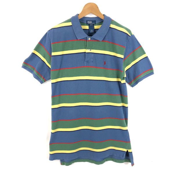 【古着】 RALPH LAUREN ラルフローレン ポロシャツ 鹿の子素材 ボーダー ワンポイント ブルー系 メンズS 【中古】 n052918
