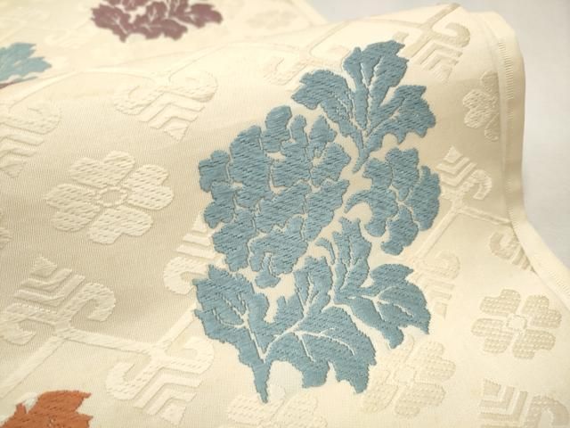 平和屋着物●俵屋　人間国宝　喜多川平朗  有職織物　九寸開き名古屋帯　唐織　草花文　正絹　逸品　CAAV7021hy 平和屋着物○俵屋 人間国宝 喜多川平朗 有職織物 九寸開き名古屋帯