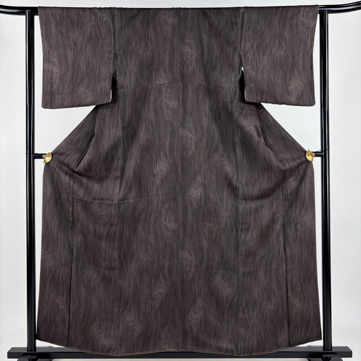 小紋 身丈159cm 裄丈62.5cm S 袷 斉藤三才 落款あり 幾何学模様 茶色 正絹 秀品