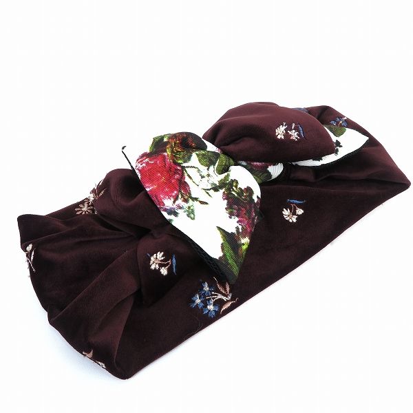we カシラ CA4LA ヘアバンド ターバン エンジ マルチ 花柄 花刺繍 リボン ヘアアクセサリー ベロア調 レディース 963113 k01