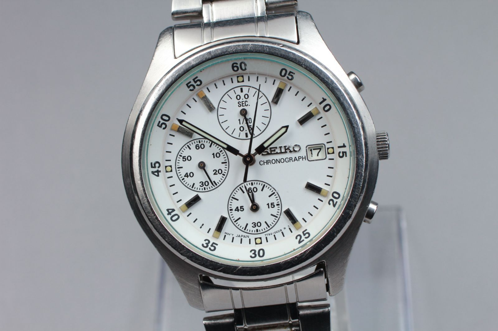 ジャンク] Seiko Chronograph 7T92-0CC0 White Dial Quartz Men