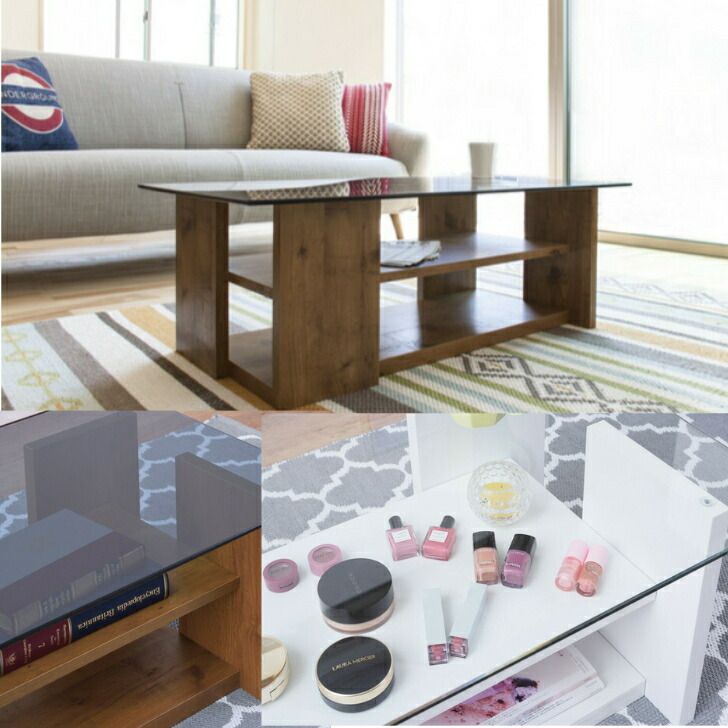 センターテーブル ガラステーブル ローテーブル 化粧合板 棚付き