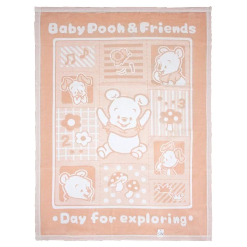 un doudou 日本製 ベビー 綿毛布 ブランケット 85×115cm Disney ベビープー＆フレンズ 綿100% ジャガード織り ベージュ NZ1335-BE