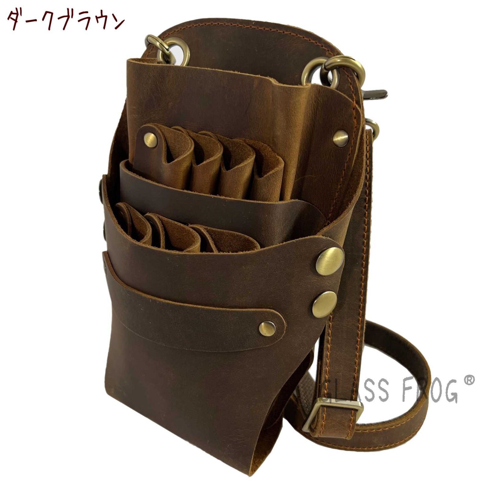 シザーケース　ダークブラウン　7丁挿し　本革　ヴィンテージ　新品　美容師 シザーケース ダークブラウン 7丁挿し 本革 ヴィンテージ 味わいがある