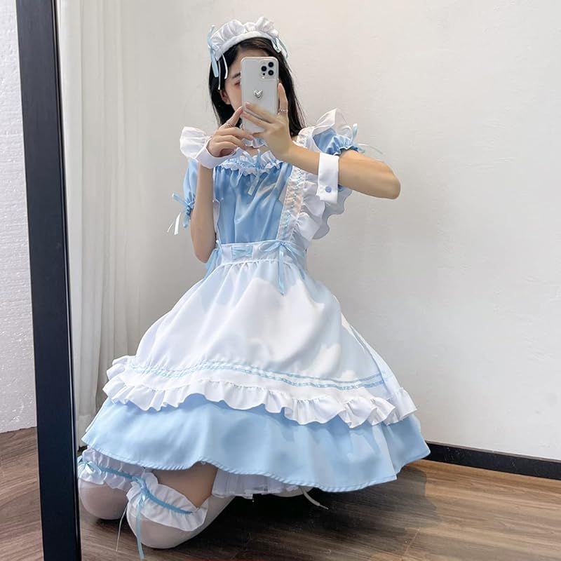 [FULINE] メイド 服 半袖 コスプレ 衣装 ロリータ 服 ロリータ ドレス COSPLAY LOLITA プリンセス ドレス フリル 大きいサイズ ブルー M 1