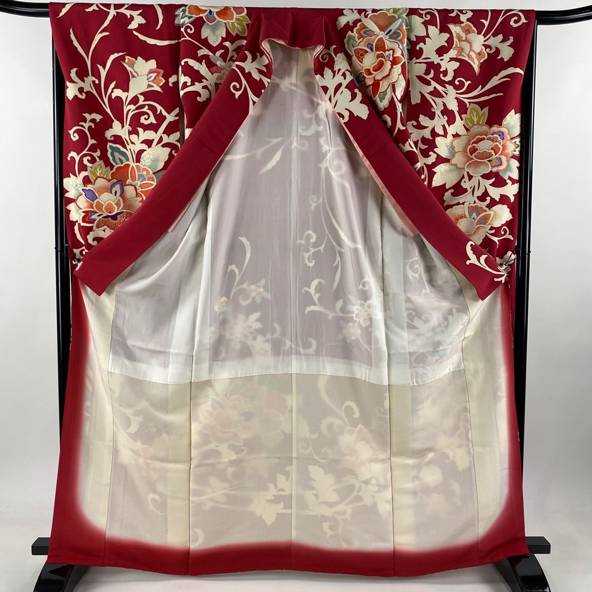 振袖 身丈165cm 裄丈66cm M 袷 草花 金銀糸 金銀彩 赤 正絹 秀品