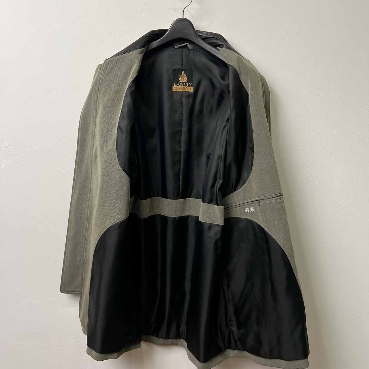 80s 90s ビンテージ LANVIN CLASSIQUE ランバン 襟レザー ハーフコート