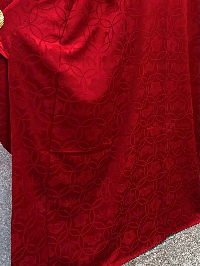 振袖 無地 紋意匠 ポップ 和モダン シンプル 重ね衿付き 正絹 赤