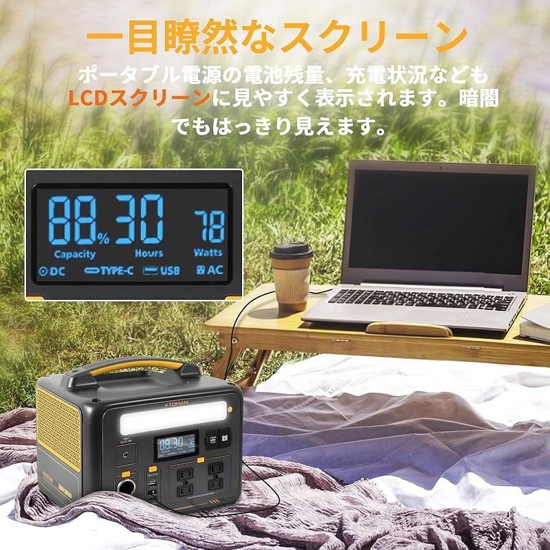 最終値下げ！ポータブル電源 大容量 軽量 定格出力300W瞬間最大600W ポータブル電源 純正弦波 / AC出力300W(最大450W)