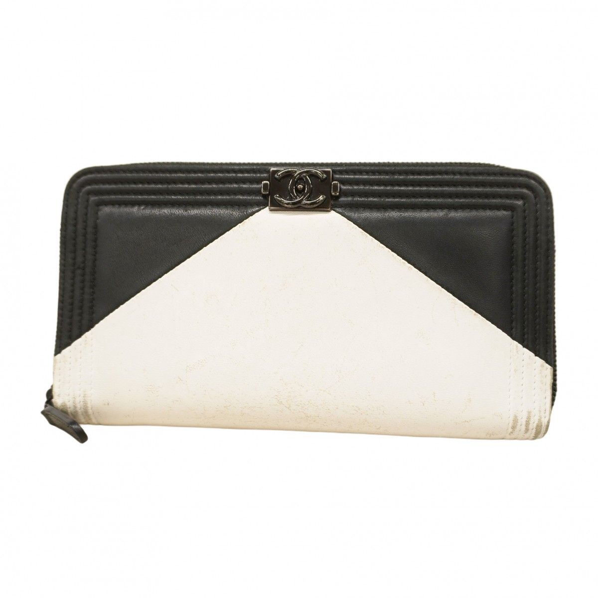 5mb2343-h シャネル 長財布 ボーイシャネル ブラック ホワイト レディース
