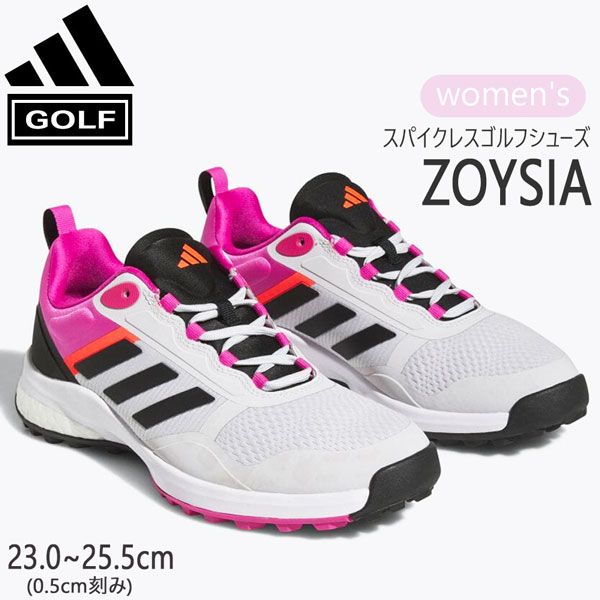 アディダス adidas ゴルフシューズ ゾイシア 女性用 スパイクレス GY/BK　ダッシュグレー/コアブラック/ルシッドフクシャ