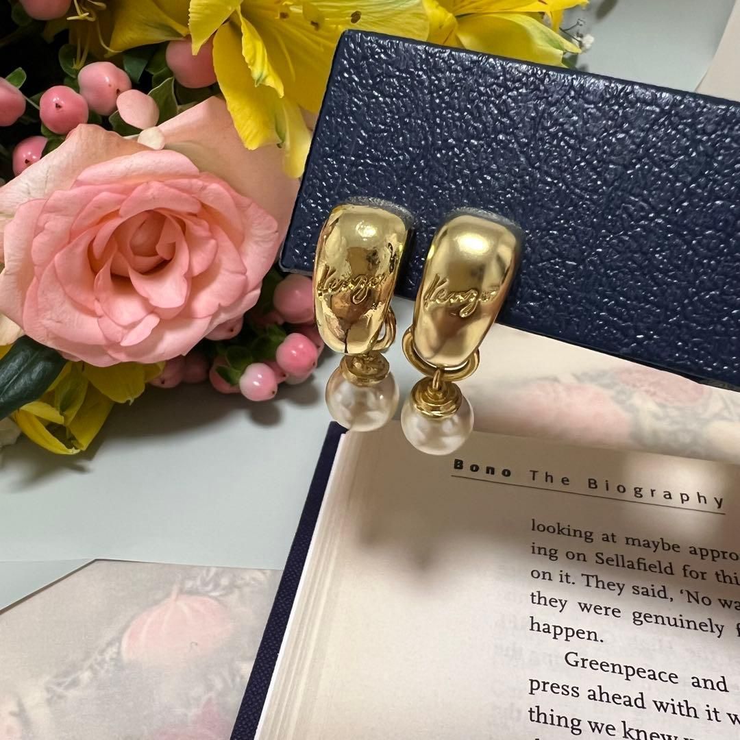 kengo ゴールドトーン フープピアス パール付き ケンゴ