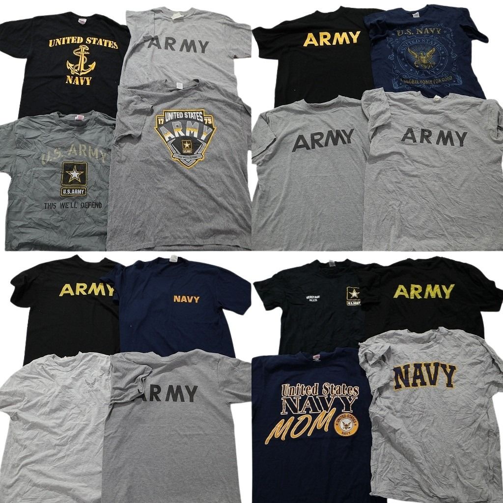 古着卸 ミリタリー 半袖Tシャツ 16枚セット メンズ Ｌ 大判プリント ARMY NAVY ワンポイント 古着 NA1863