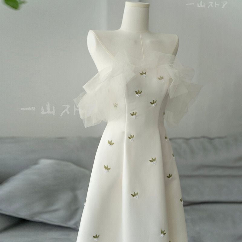 2025 ドレス ロングドレス パーティードレス 白 ホワイト チューブトップ フリル ライトドレス コンサート イブ